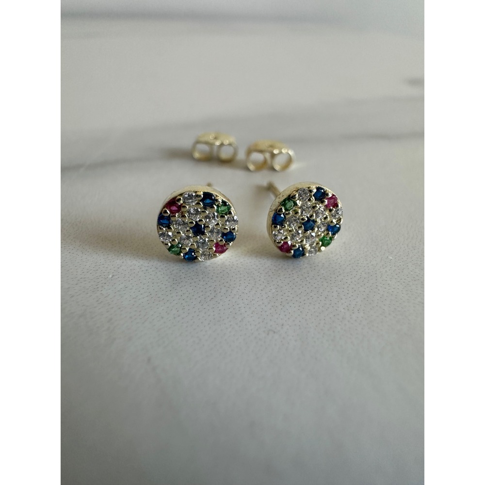 925 Vermeil Sterling Multi Color Crystal Round Disc Stud Earrings Pavé